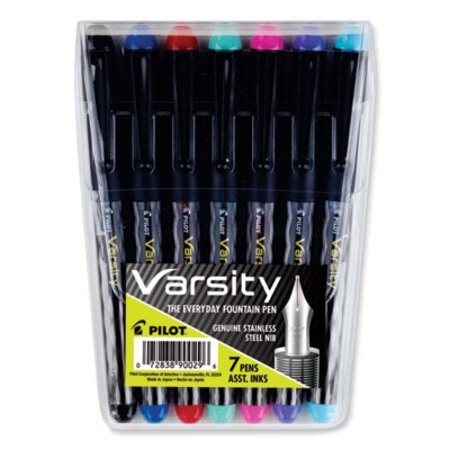 Pilot® Varsity Fountain Pen, Medium 1 mm, Assorted Ink Colors, Gray Pattern Wrap, 7/Pack - ST/1 - PIL-90029-ST