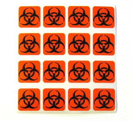 Healthmark Industries Pre-Printed Label Warning Label Orange Biohazard Black Biohazard 1 X 1 Inch - Each - BIO-1X1-EA