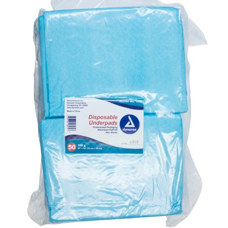Dynarex Disposable Underpad Dynarex® 30 X 30 Inch Fluff / Polymer Heavy Absorbency - Case of 100 - 1347-CS