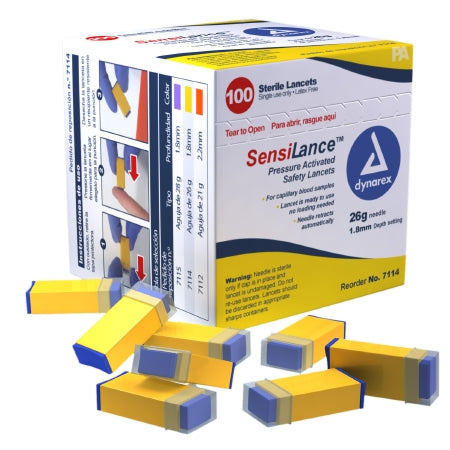 Dynarex Safety Lancet SensiLance™ 26 Gauge Retractable Pressure Activated Finger - Box of 100 - 7114-BX