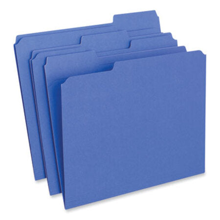 Universal® Reinforced Top-Tab File Folders, 1/3-Cut Tabs: Assorted, Letter Size, 1" Expansion, Blue, 100/Box - Box of 1 - UNV-16161-BX