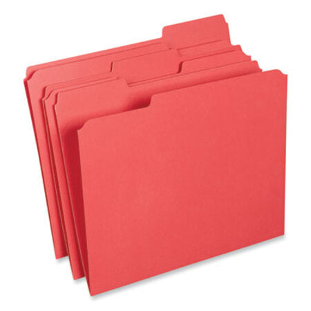 Universal® Reinforced Top-Tab File Folders, 1/3-Cut Tabs: Assorted, Letter Size, 1" Expansion, Red, 100/Box - Box of 1 - UNV-16163-BX