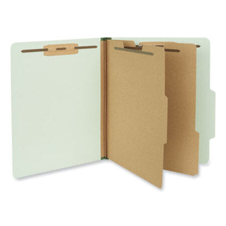 Universal® Six-Section Pressboard Classification Folders, 2" Expansion, 2 Dividers, 6 Fasteners, Letter Size, Gray-Green, 10/Box - Box of 1 - UNV-10273-BX