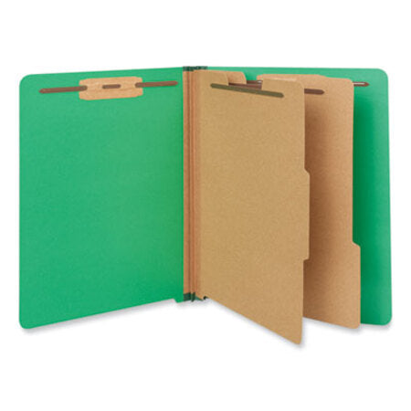 Universal® Deluxe Six-Section Pressboard End Tab Classification Folders, 2 Dividers, 6 Fasteners, Letter Size, Green, 10/Box - Box of 1 - UNV-10317-BX