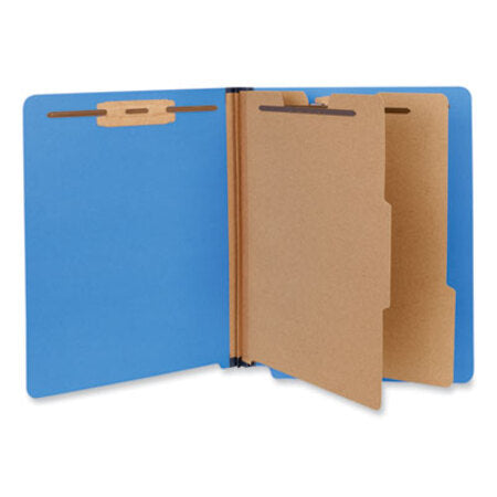 Universal® Deluxe Six-Section Pressboard End Tab Classification Folders, 2 Dividers, 6 Fasteners, Letter Size, Cobalt Blue, 10/Box - Box of 1 - UNV-10318-BX