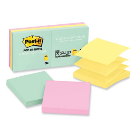 Post-it® Dispenser Notes Original Pop-up Refill, 3" x 3", Beachside Cafe Collection Colors, 100 Sheets/Pad, 6 Pads/Pack - Pack of 1 - MMM-R330AP-PK