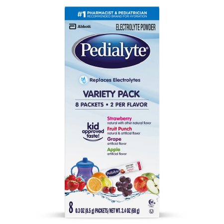 Abbott Oral Electrolyte Solution Pedialyte® Powder Packs Fruit Punch / Grape / Apple / Strawberry Flavor 0.6 oz. Electrolyte - CT/8 - 07007456091-CT