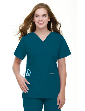 Landau Uniforms Scrub Shirt Small Caribbean Blue 4 Pockets Short Set-In Sleeve Female - Each - 8219CBPSML-EA