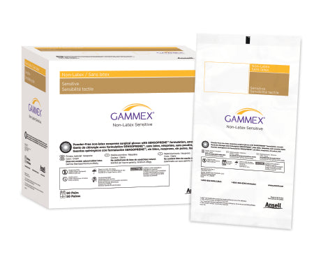 Ansell Surgical Glove GAMMEX® Non-Latex Sensitive Size 5.5 Sterile Polychloroprene Standard Cuff Length Micro-Textured Cream Chemo Tested - Case of 200 - 20277255-CS