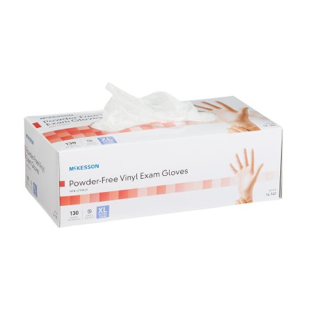 McKesson Exam Glove McKesson X-Large NonSterile Vinyl Standard Cuff Length Smooth Clear Not Rated - Box of 130 - 14-140-BX