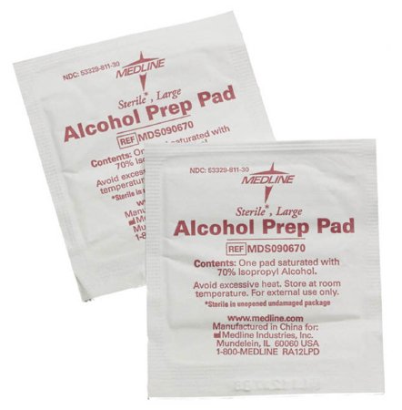 Medline Alcohol Prep Pad Medline 70% Strength Isopropyl Alcohol Individual Packet Large Sterile - Box of 100 - MDS090670-BX