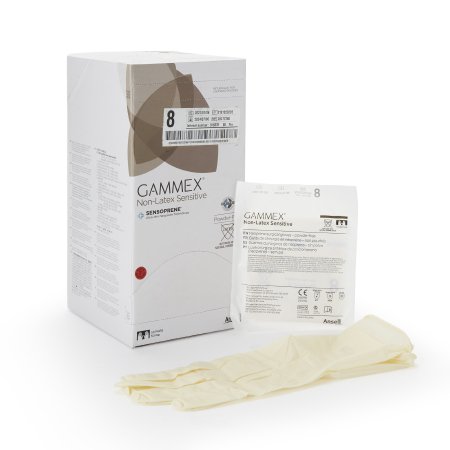 Ansell Surgical Glove GAMMEX® Non-Latex Sensitive Size 8 Sterile Polychloroprene Standard Cuff Length Micro-Textured Cream Chemo Tested - Box of 50 - 20277280-BX