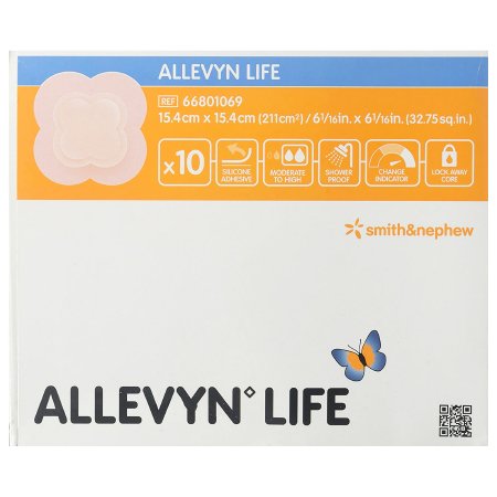 Smith & Nephew Foam Dressing Allevyn Life 6-1/16 X 6-1/16 Inch With Border Film Backing Silicone Gel Adhesive Quadrilobe Sterile - Each - 66801069-EA
