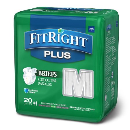 Medline Unisex Adult Incontinence Brief FitRight™ Plus Medium Disposable Moderate Absorbency - Bag of 20 - FITPLUSMD-BG