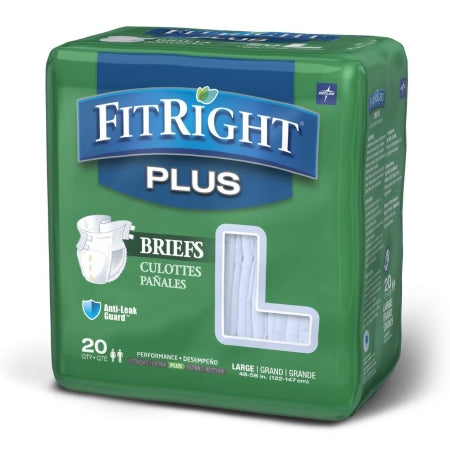 Medline Unisex Adult Incontinence Brief FitRight™ Plus Large Disposable Moderate Absorbency - Case of 80 - FITPLUSLG-CS