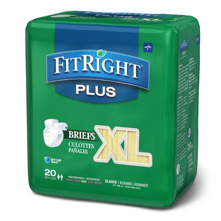 Medline Unisex Adult Incontinence Brief FitRight™ Plus X-Large Disposable Moderate Absorbency - Case of 80 - FITPLUSXLG-CS