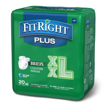 Medline Unisex Adult Incontinence Brief FitRight™ Plus 2X-Large Disposable Moderate Absorbency - Case of 80 - FITPLUSXXL-CS