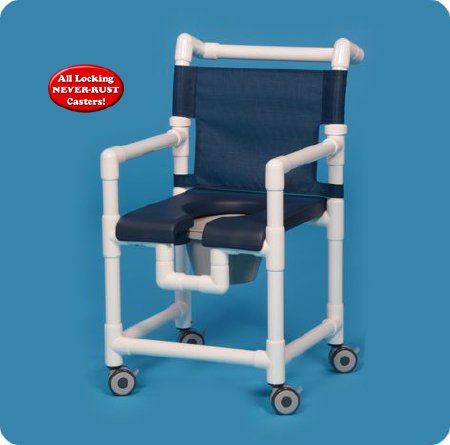 IPU Commode / Shower Chair ipu® Fixed Arms PVC Frame Mesh Backrest 300 lbs. Weight Capacity - Each - SC717PN-EA
