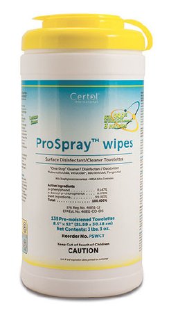 Certol International ProSpray™ Surface Disinfectant Cleaner Premoistened Non-Ammoniated Manual Pull Wipe 135 Count Canister Lemon Scent NonSterile - Case of 12 - PSWCT-1-CS