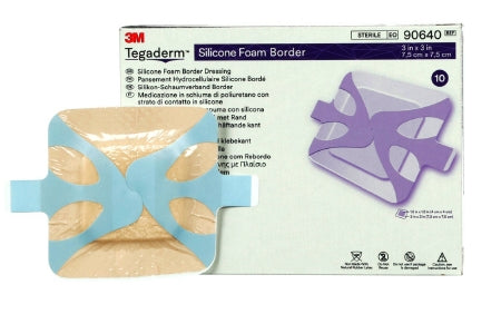3M Foam Dressing 3M™ Tegaderm™ 3 X 3 Inch With Border Film Backing Silicone Adhesive Square Sterile - Each - 90640-EA