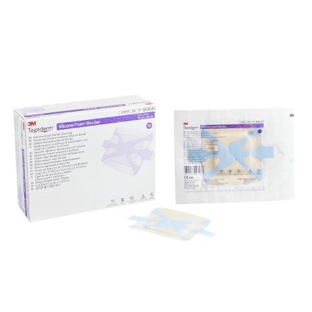 3M Foam Dressing 3M™ Tegaderm™ 4 X 4 Inch With Border Film Backing Silicone Adhesive Square Sterile - Case of 60 - 90641-CS