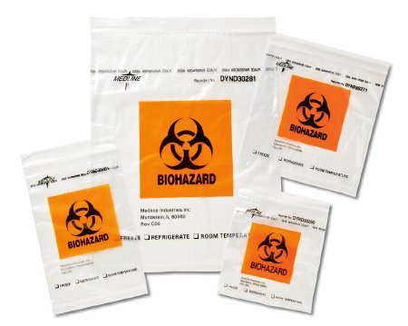 Medline Specimen Transport Bag with Document Pouch 6 X 9 Inch Zip Closure Biohazard Symbol / Storage Instructions NonSterile - Case of 1000 - DYND30261-CS