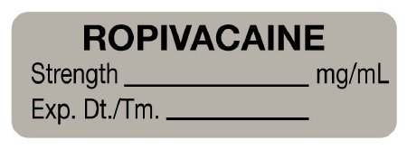 Precision Dynamics Drug Label PDC® Anesthesia Label Ropivacaine_% Date_Time_Int Gray 1/2 X 1-1/2 Inch - Roll of 1 - 59709272-RL