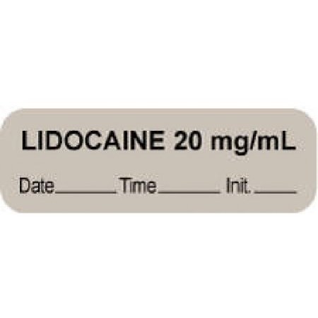 Precision Dynamics Drug Label PDC® Anesthesia Label Lidocaine 20 mg/mL Date_Time_Int Gray 1/2 X 1-1/2 Inch - Roll of 1 - 59726602-RL