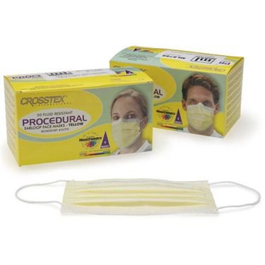 Market Lab Inc Procedure Mask Crosstex® Pleated Earloops One Size Fits Most Yellow NonSterile ASTM Level 2 Adult - Box of 50 - 8788-BX