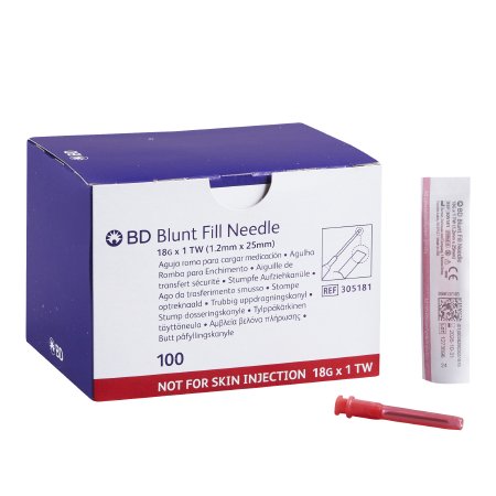 BD Blunt Fill Needle BD™ 18 Gauge 1 Inch Blunt - Box of 100 - 305181-BX
