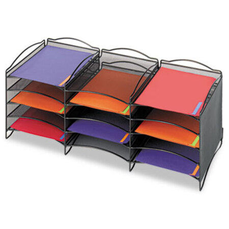 Safco® Onyx Steel Mesh Lliterature Sorter, 12 Compartments, 30 x 12.75 x 11.25, Black - Each - SAF-9430BL-EA
