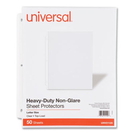 Universal® Top-Load Poly Sheet Protectors, Heavy Gauge, Nonglare, Clear 50/Pack - Box of 1 - UNV-21129-BX
