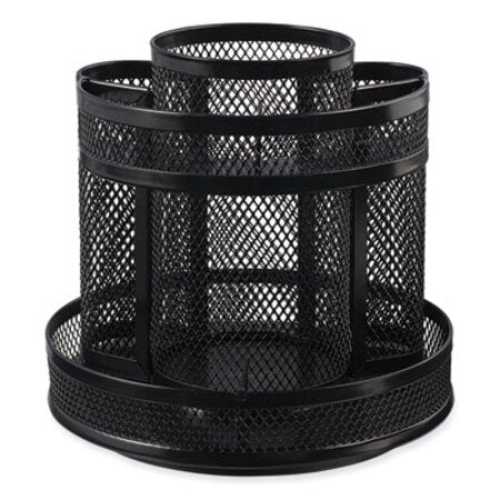 Universal® Metal Mesh Rotating Desktop Organizer, 8 Compartments, Metal Mesh, 6.5" Diameter x 6.13"h, Black - Each - UNV-20022-EA