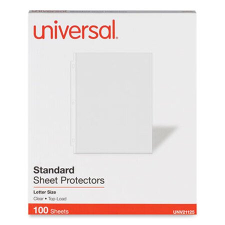Universal® Top-Load Poly Sheet Protectors, Standard, Letter, Clear, 100/Box - Box of 1 - UNV-21125-BX