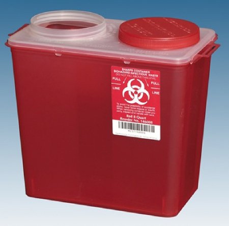 Plasti-Products Sharps Container The Big Mouth Translucent Red Base 10-1/4 H X 11-3/4 W X 6-3/4 D Inch Vertical Entry 2 Gallon - Case of 20 - 146008-CS