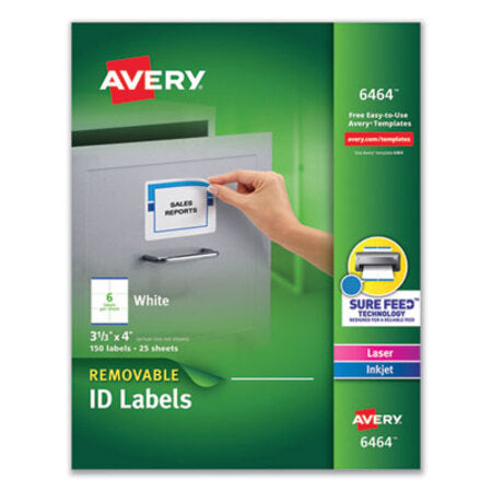 Avery® Removable Multi-Use Labels, Inkjet/Laser Printers, 3.33 x 4, White, 6/Sheet, 25 Sheets/Pack - Pack of 1 - AVE-6464-PK