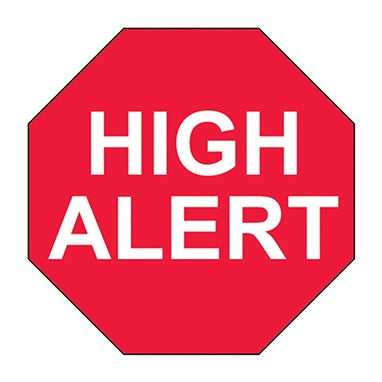 Health Care Logistics Pre-Printed Label Indeed Warning Label Red Paper HighAlert White Caution 3/4 Octagon - Pack of 1000 - 18251-PK