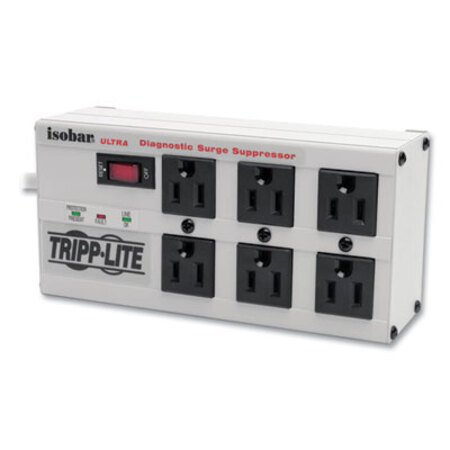 Tripp Lite Isobar Surge Protector, 6 AC Outlets, 6 ft Cord, 3,330 J, Light Gray - Each - TRP-ISOBAR6ULTRA-EA