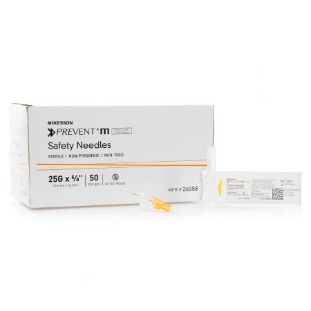 McKesson Safety Hypodermic Needle McKesson Prevent® M 5/8 Inch Length 25 Gauge Regular Wall Sliding Safety Needle - Box of 50 - 26558-BX