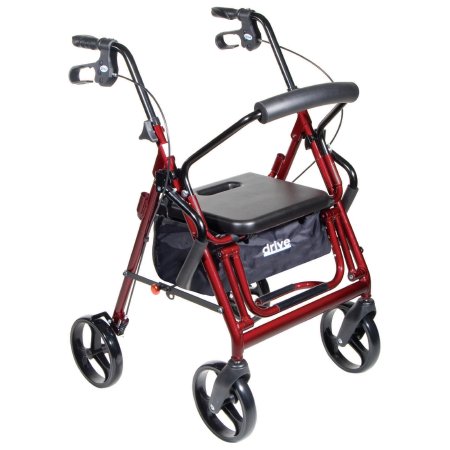Drive Medical 4 Wheel Rollator / Transport Chair drive™ Duet Burgundy Adjustable Height / Transport / Folding Aluminum Frame - Each - 795BU-EA
