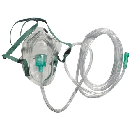 Sunset Healthcare Oxygen Mask Elongated Style Adult One Size Fits Most Adjustable Head Strap / Nose Clip - Case of 50 - RES2100-CS