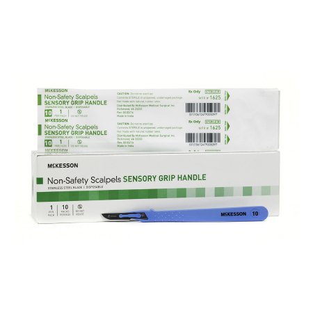 McKesson Scalpel McKesson No. 10 Stainless Steel / Plastic Sensory Grip Handle Sterile Disposable - Box of 10 - 1625-BX