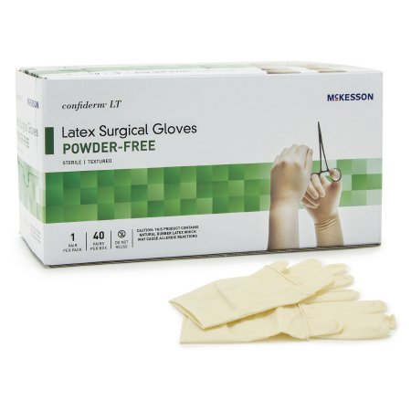 McKesson Surgical Glove Confiderm® LT Size 7 Sterile Latex Standard Cuff Length Fully Textured Ivory Not Chemo Approved - Box of 1 - 3157VA-BX