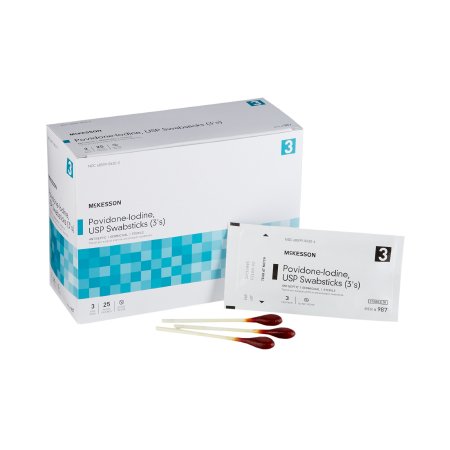 McKesson Impregnated Swabstick McKesson 10% Strength Povidone-Iodine Individual Packet Sterile - Box of 25 - 987-BX