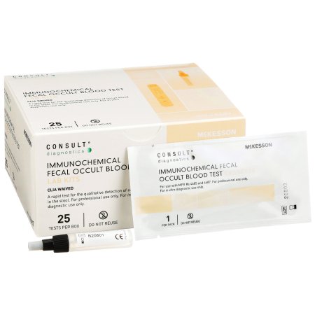 McKesson Cancer Screening Test Kit Consult™ Colorectal Cancer Screening Fecal Occult Blood Test (iFOB or FIT) Stool Sample 25 Tests CLIA Waived - Box of 25 - 4487-BX