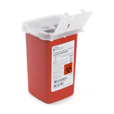 McKesson Sharps Container McKesson Prevent® Red Base 6-1/4 H X 4-1/4 W X 4-1/4 D Inch Vertical Entry 0.25 Gallon - Each - 065-EA