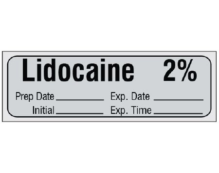 Shamrock Scientific Drug Label Shamrock Anesthesia Label Lidocaine 2% / Prep Date _____ Exp. Date _____ / Initial _____ Exp. Time _____ Gray 1/2 X 1 Inch - Roll of 1 - SA-3004-EXP-PRE-RL