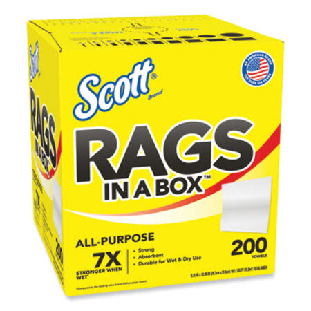 Scott® Rags in a Box, POP-UP Box, 12 x 9, White, 200/Box - Box of 1 - KCC-75260-BX
