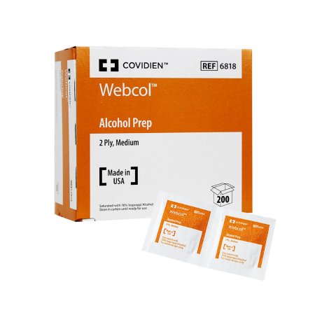 Cardinal Alcohol Prep Pad Webcol™ 70% Strength Isopropyl Alcohol Individual Packet Medium Sterile - Box of 200 - 6818-1-BX