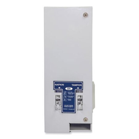 Hospeco® Dual Sanitary Napkin/Tampon Dispenser, 25 Cent Coin Mechanism, 11.13 x 7.63 x 26.38, White/Blue - Each - HOS-125-EA
